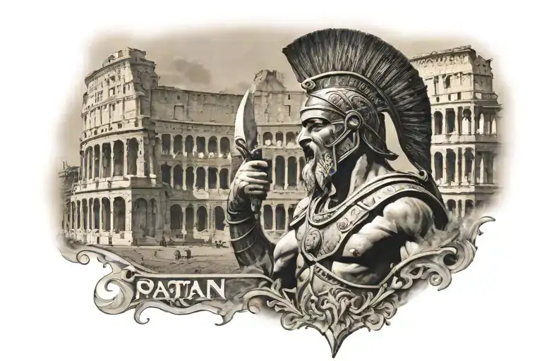 Spartan Conquering Lion In Front Of The Coliseum