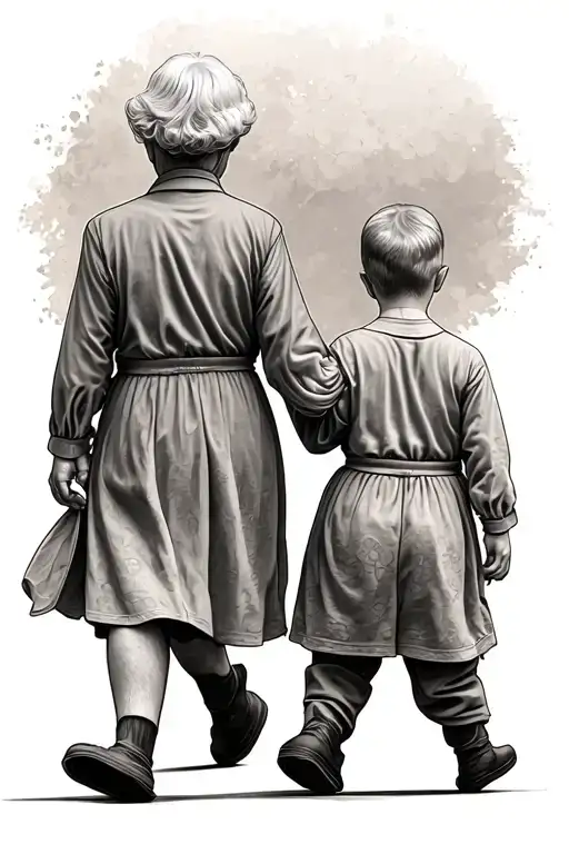 Grandma And Grandson Walking Hand In Hand