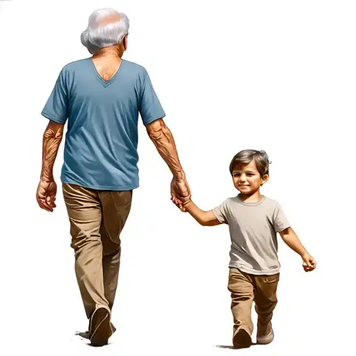 Grandma And Grandson Walking Hand In Hand