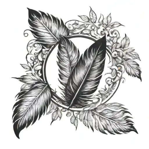 Feather Leaves Circle Shape Animal Emerging With Earthlight