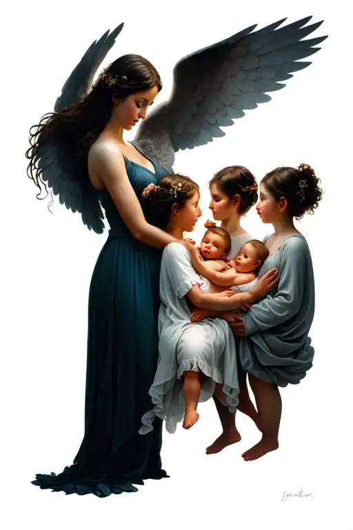 Mother With Son And Daughter And Angel Babies