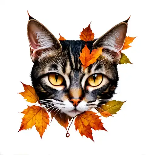 Cat Eyes And Autumn Leaves Intertwined