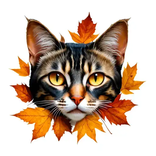 Cat Eyes And Autumn Leaves Intertwined