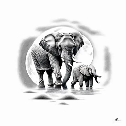 A Serene Landscape With An Elephant-shaped Lake Reflecting A Full Moon