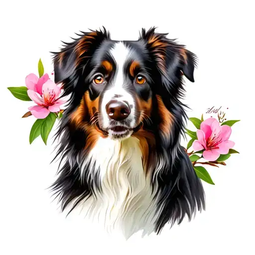 Red Tri Color Australian Shepherd With Pink Dogwood