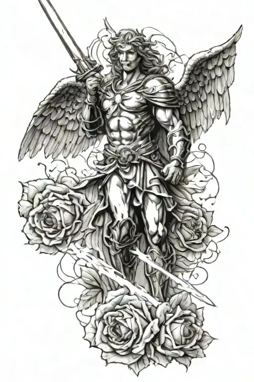 Archangel Michael With Sword Lightning Rose
