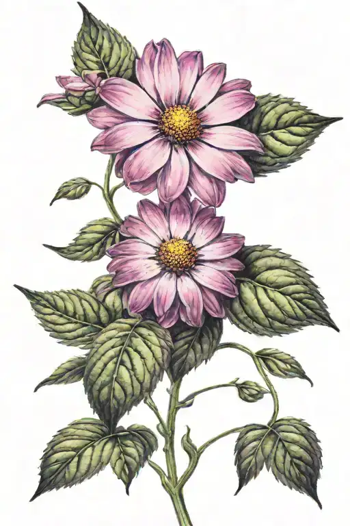 1 Pink Daisy With 1 Purple Hydrangea Flowers