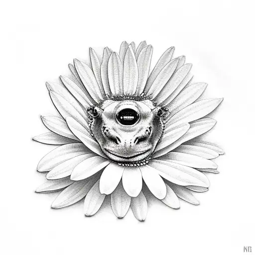 Hippo Sitting Next To A Daisy Flower