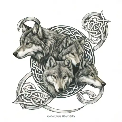Three Wolfs In Celtic Knot Intertwined