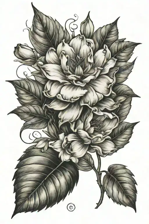 Flowers Bloom With Leaf Tattoo Flashes