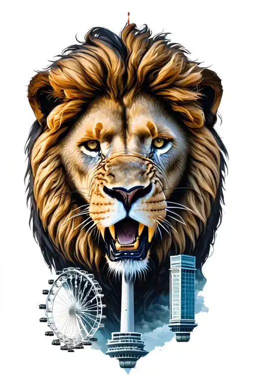 Roaring Lion And Cn Tower And Montreal Ferris Wheel And Road