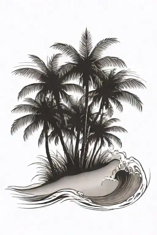 Beach Shore With Palm Trees Intertwined