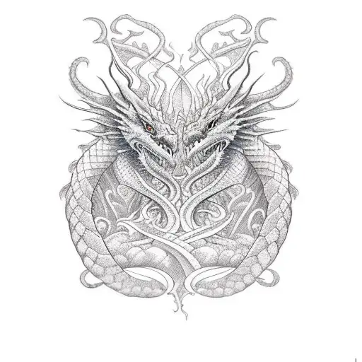 Dragon With Woman With Wavy Hair