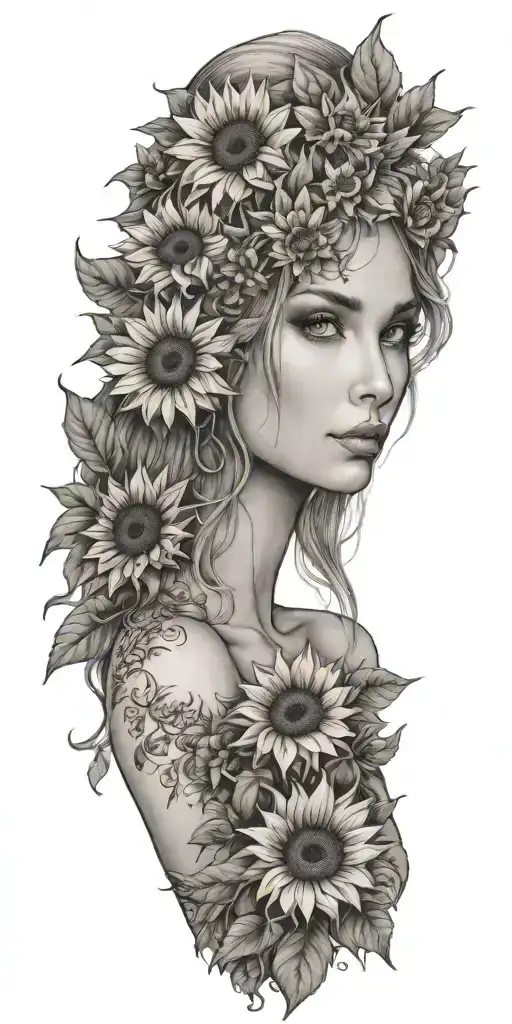 Elf Woman And Sunflowers
