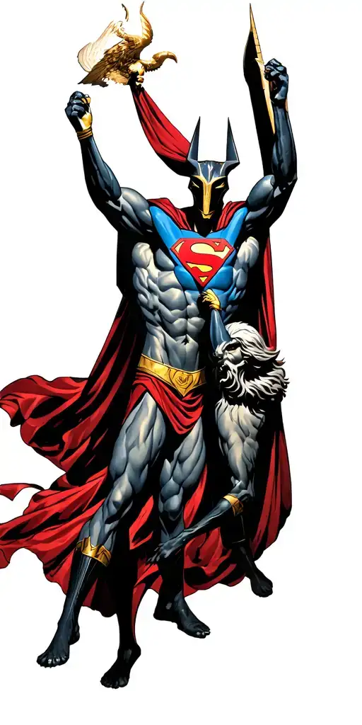 Anubis And Zeus Fighting Superman
