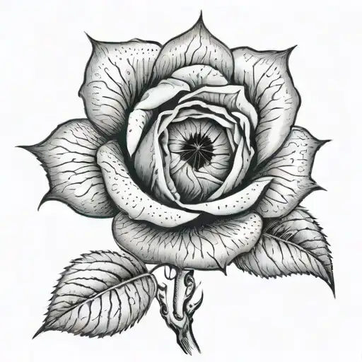 Eye Inside Of A Rose With The Stem Of The Rose