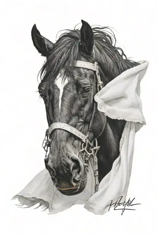 Black Horse Blindfolded With White Cloth