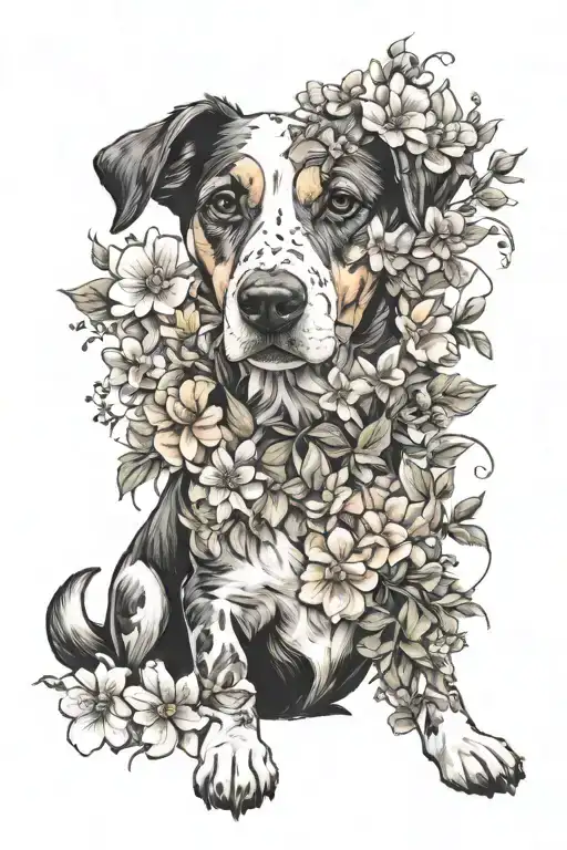 Dog W Flowers Surrounding