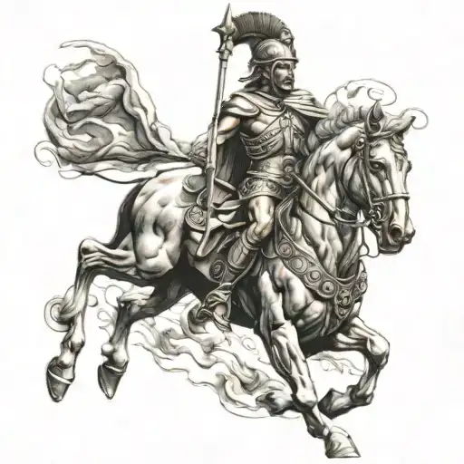 Greek Warrior On Horse Running