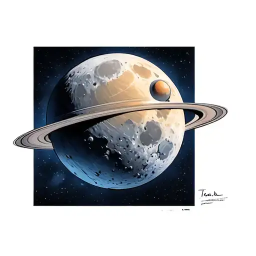 Titan Moon With Saturn Surrounded