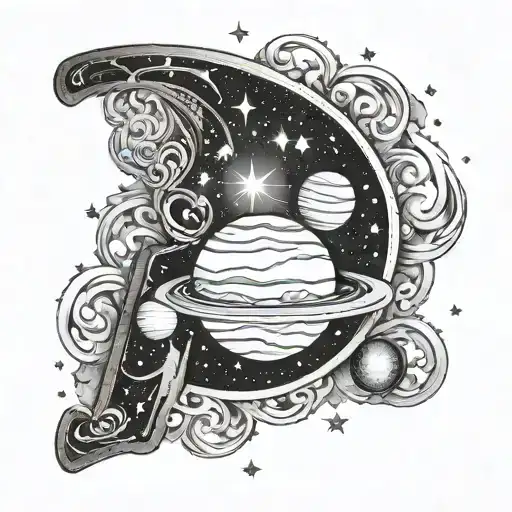 Initial H With Planets And Stars Forming The Shape