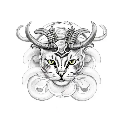Cat Skull With Ram Horns