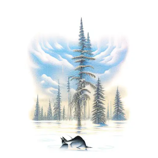 Silhouette Ice Fishing