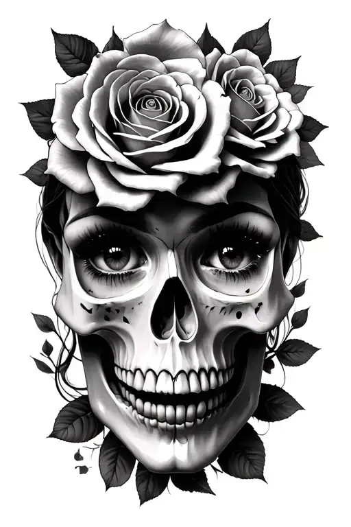 Skulls Roses Lady Faces Multiple Eyes
