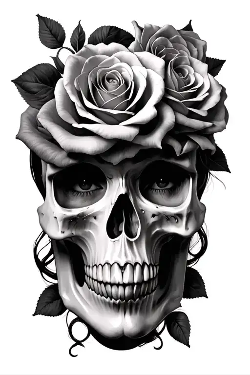 Multiple Skulls Roses Lady Faces With A Dark Setting
