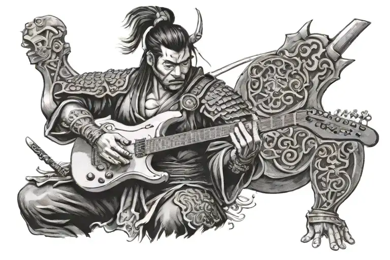 Samurai Warrior Playing Electric Guitar