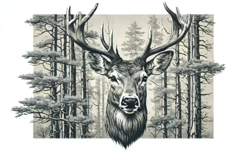 Deer Head With Trees