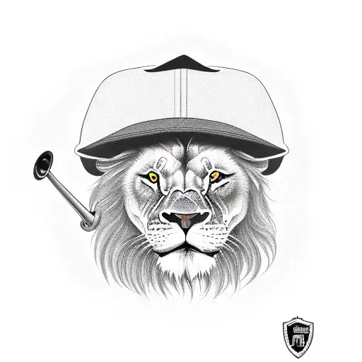 A Lion Wearing A Trucker Hat And Playing A Trombone