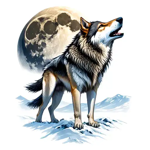 A Native American Wolf Howling At The Moon