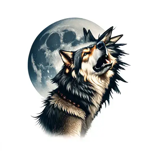 A Native American Wolf Howling At The Moon Merging Together