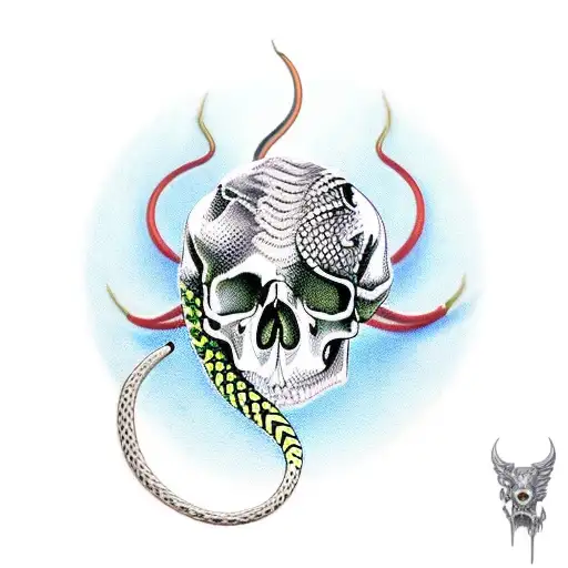 Dagger Wrapped With A Snake Piercing A Skull