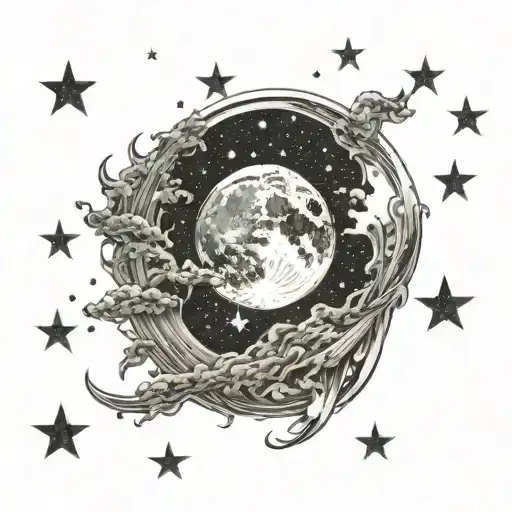 Sky With Moon And Stars