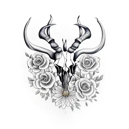 Kudu Skull With Flowers