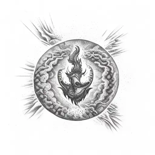 A Realistic Depiction Of A Volcanic Eruption With A Dragon Soaring Above It