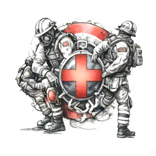 Civil Protection And Red Cross Volunteer During An Intervention