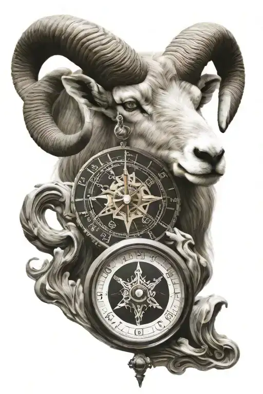 A Zodiac Ram Half Sleeve With A Compass In The Background And Movement