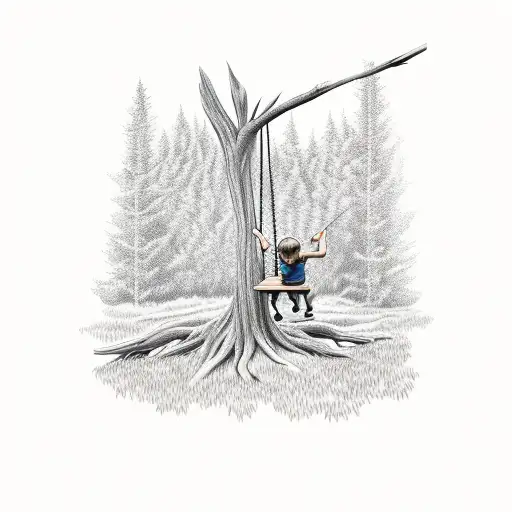 A Dead Tree With A Little Boy On A Swing