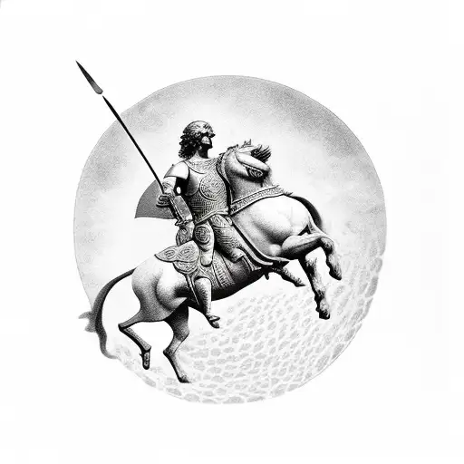 Alexander The Great In Battle On A Horse With The Sun In The Background