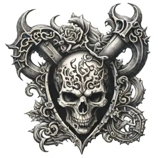 The Design Of The Devil's Tattoo In The Scar Of The Heart And The Key To The Hand