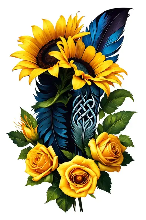 Sunflowers Stargazer Lillies Yellow Roses Celtic Knots Feathers Wrap