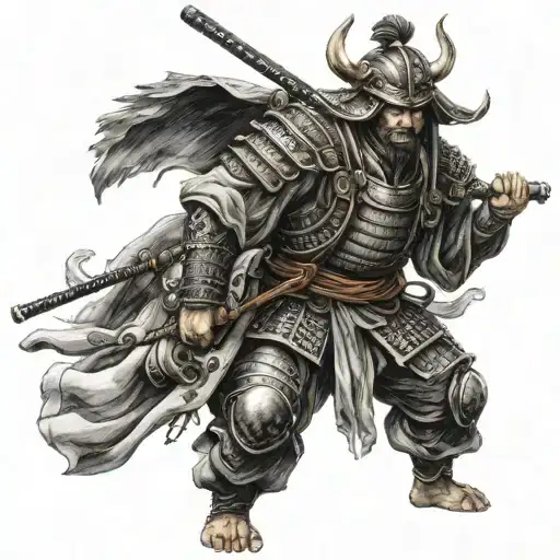 Samurai With Gear With Temple In The Background