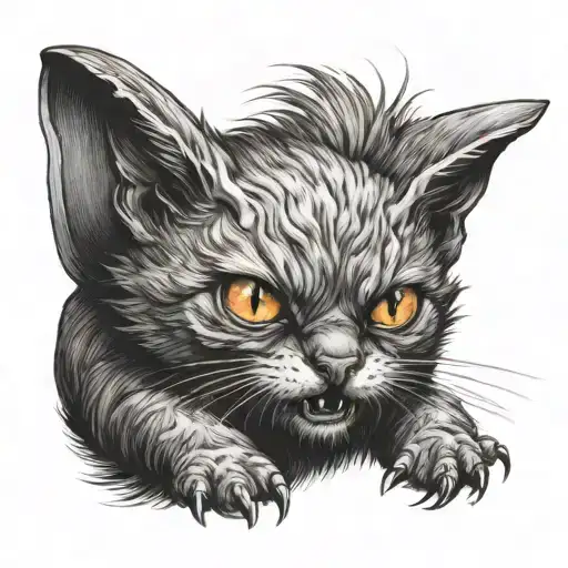 Furry Cat With Bat Teeth And Wings