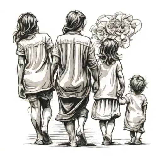 Mother And 3 Children Holding Hands