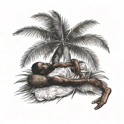 Drawing Of A Black Man Sleeping Under A Coconut Tree