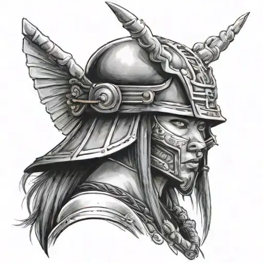 A Realistic Portrait Of Your Girlfriend Wearing A Samurai Helmet