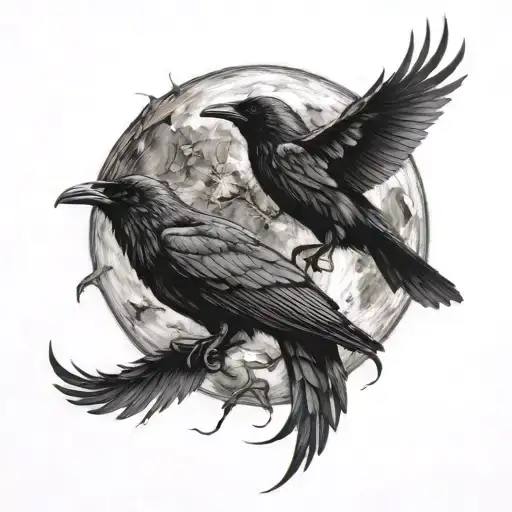 Moon And Small Ravens